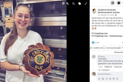 Brot wird zum Internet-Hit: 18-Jährige zeigt Liebe zu FC Erzgebirge Aue - Stößt bei Facebook auf große Resonanz: das FCE-Brot. Gebacken hat es Felicia Stieberger aus Zwönitz.