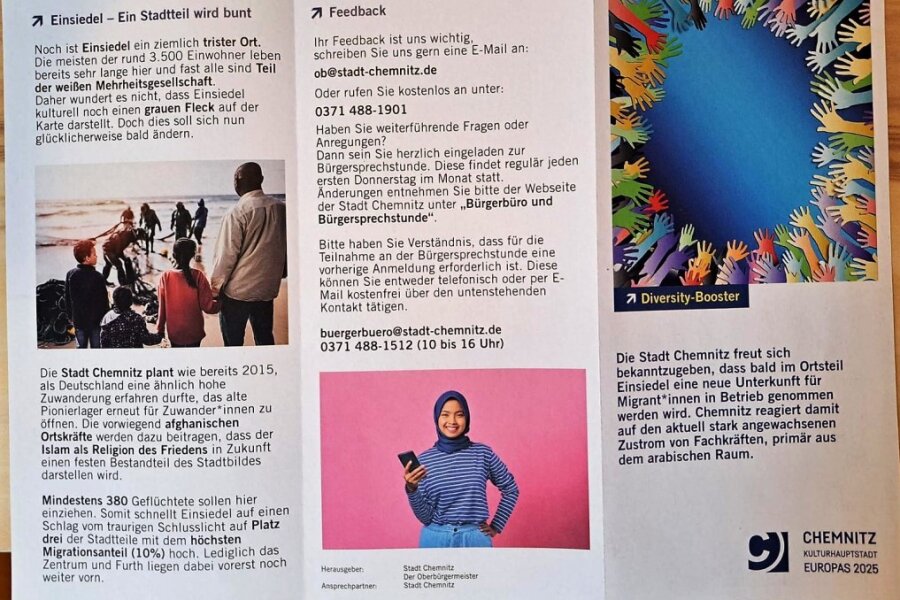 Bürger verunsichert: Gefälschter Flyer über Einsiedel im Chemnitzer Stadtgebiet verteilt - Gefälschtes Faltblatt im Layout der Stadt. 