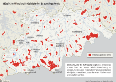 Bürgerinitiative will Widerstand gegen Windräder organisieren - Karte: Mögliche Windkraft-Gebiete im Erzgebirgskreis.