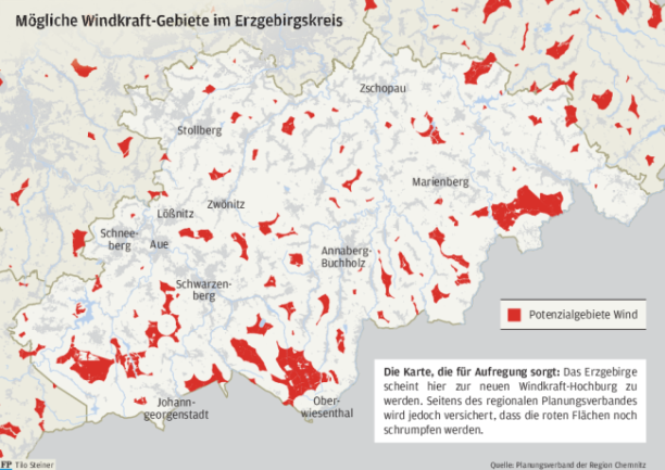 Bürgerinitiative will Widerstand gegen Windräder organisieren - Karte der möglichen Windkraft-Gebiete im Erzgebirgskreis.
