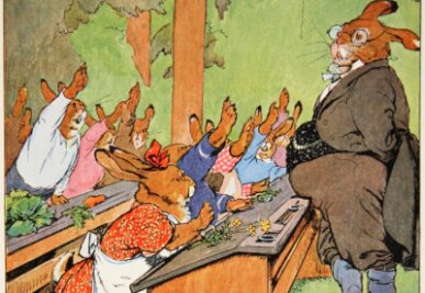Bunte Osterstadt geplant - Die Illustrationen in Albert Sixtus berühmtesten Buch "Die Häschenschule" stammen von Fritz Koch-Gotha. 