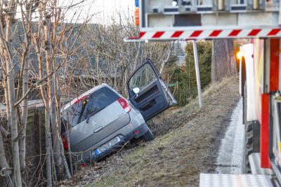Burkhardtsdorf: Zwei Verletzte bei Unfall auf B95 - Das Fahrzeug kam von der Straße ab und fuhr gegen einen Schuppen.