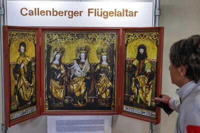 Callenberg: Katharinenkirche feiert 700 Jahre Ablassbrief - Innerhalb der Ausstellung zur Geschichte von Callenberg wird eine Nachbildung des Flügelaltars gezeigt.