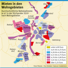 Chemnitz: Kleine Wohnungen werden teurer - Für ihre Studie haben die Chemnitzer Marktforscher diese 40 abgrenzbaren Wohnviertel mit 90 Prozent des Mietwohnungsbestandes betrachtet.