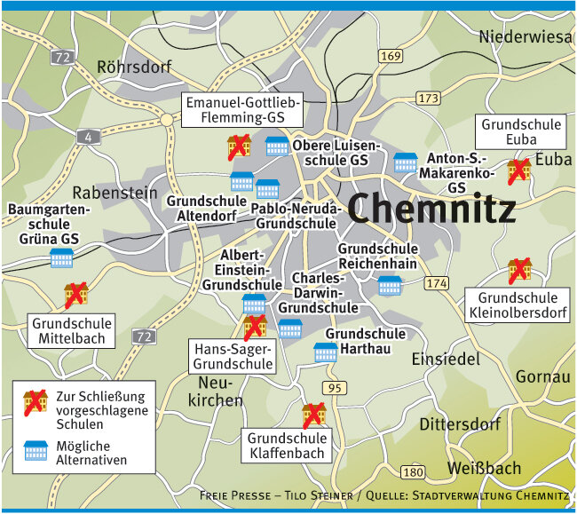 Chemnitz: Längere Wege für 500 Kinder - Besonders für Grundschüler aus Stadtrand-Gebieten verlängern sich dem Sparvorschlag der Verwaltung zufolge die Schulwege.