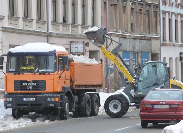 Chemnitz räumt den Weg frei für Räumautos - 
              <p class="artikelinhalt">Mit schwerem Gerät hat die Stadtverwaltung am Montag Schnee an der Limbacher Straße wegbaggern lassen. </p>
            