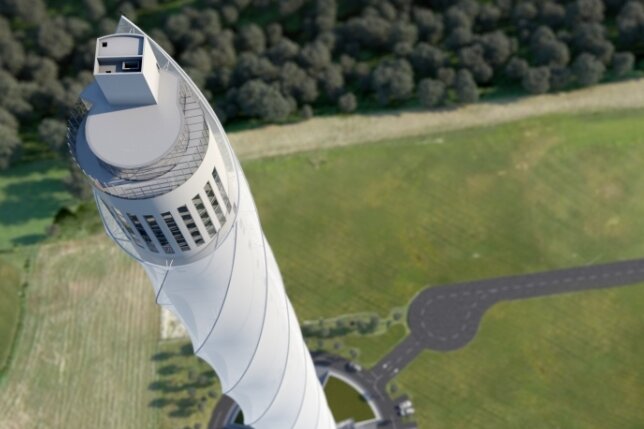 Chemnitzer bauen mit an Superturm - Der künftige Turm von Rottweil aus der Vogelperspektive. Die Aussichtsplattform für Besucher befindet sich in 232 Metern Höhe.