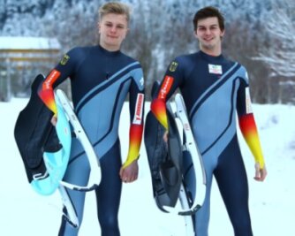 Chemnitzer Rodler holt Bronze - Pascal Kunze (links) und Timon Grancagnolo (rechts)