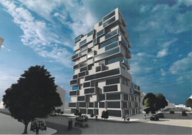 Chemnitzer Stadträte machen Weg frei für 16-stöckigen Lutherturm - So sieht ein erster Entwurf für das Hochhaus im Lutherviertel in Chemnitz aus. Der Investor versichert, dass sich die Planungen für das Gebäude nochmal verändern werden.  
