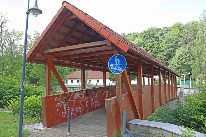 Der Wehrsteg verbindet in Werdau den Brühl und die Uferstraße und könnte zu einer Pleißebrücke mit Symbolcharakter werden. 