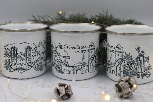 Crimmitschau als Geschenk - Die diesjährigen Crimmitschauer Weihnachtstassen zeigen Motive der historischen Stadt um das Jahr 1800. 