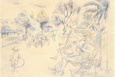 Crowdfunding-Erfolg: Ohser-Zeichnung bleibt in Plauen - Diese Erich-Ohser-Zeichnung „Jardin du Luxembourg“ aus dem Jahr 1929 ist nun in Besitz des Erich-Ohser-Hauses.