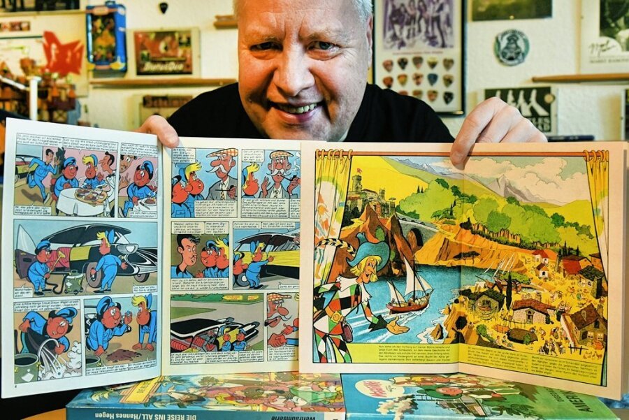 Da fehlt nichts: "Mosaik"-Fan hat riesige Sammlung - Thomas Wilde zeigt ein "Mosaik"-Comic-Heft mit den Digedags aus dem Jahr 1960 (links) und eines mit den Abrafaxen von 1976. Sie gehören zu den rund 8000 "Mosaik"-Objekten in seiner Sammlung. 