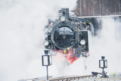 Das Eisenbahnnetz wächst rasant - Die Dampflokomotive steht als Symbol für die Bedeutung des Eisenbahnverkehrs. 