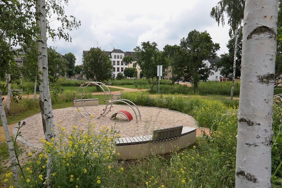 Das verunkrautete Glauchauer Kleinod heißt jetzt "Scherbergpark" - So präsentiert sich derzeit der Scherbergpark an er Heinrich-Heine-Straße/Ecke Schlachthofstraße, den die Stadt Glauchau für 466.000 Euro anlegen ließ.
