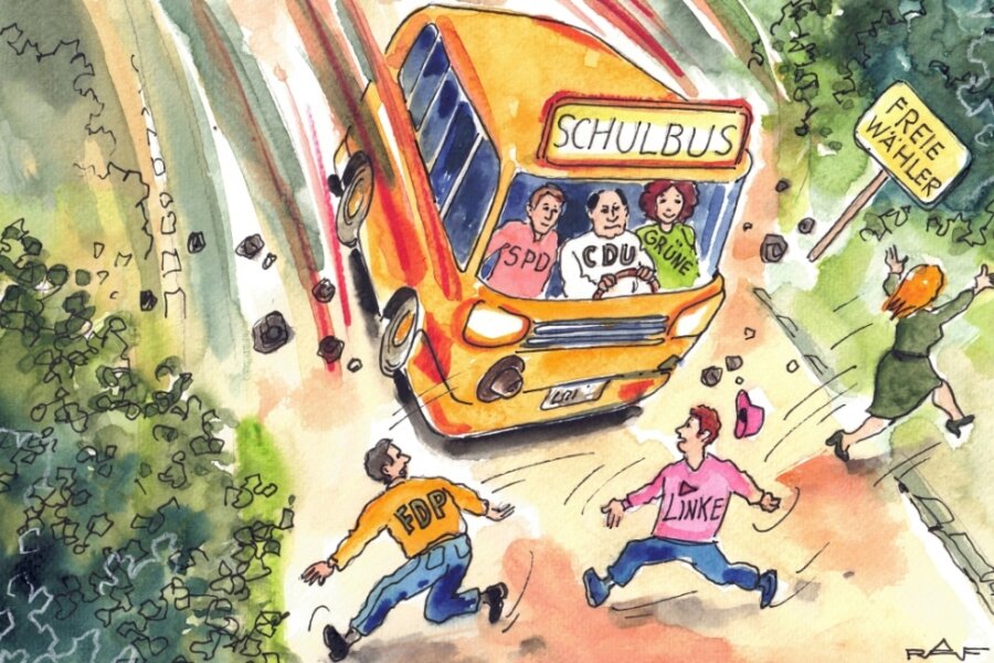 Debatte um Schülerbeförderung - So sieht Karikaturist Ralf Alex Fichtner das Vorpreschen von CDU und SPD/Grüne. 