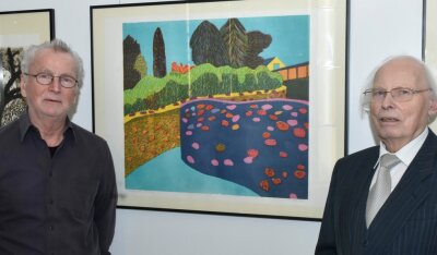 Der geheime Garten: Neue Ausstellung in der Kunstwandelhalle - Steffen Böttcher (links), Leiter der Leipziger Grafikbörse, und Vorstandsmitglied Rainer Behrends