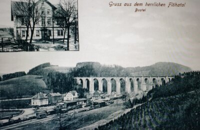 Der kleine Ort neben der großen Brücke - Hetzdorf 1916: ein Eisenbahn-Knotenpunkt mit ein paar Häusern. Hervorgehoben ist das Gebäude der Seilwarenfabrik Fischer. 