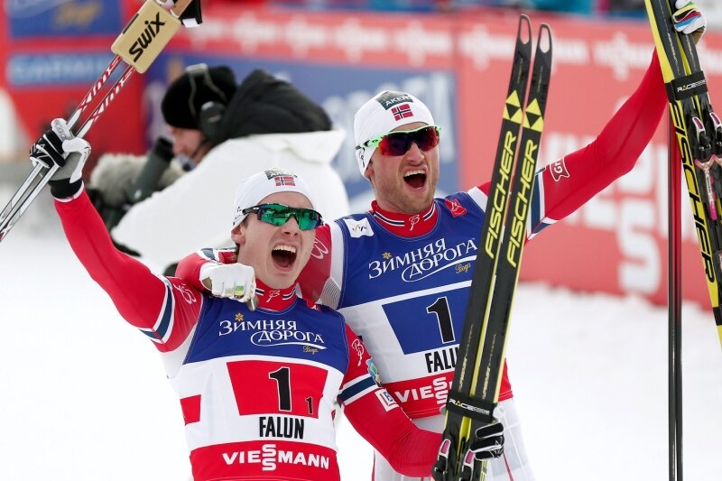 "Der Langlauf wohnt in unserer Seele" - Trond Nystad - Die Nummer 1 in der Welt: Die Norweger Finn Haagen Krogh und Petter Northug nach ihrem Sieg im Teamsprint.