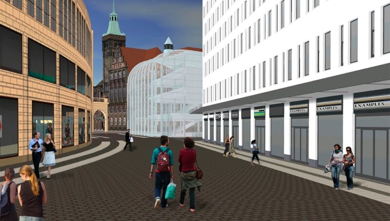Der letzte Baustein der neuen Chemnitzer Mitte - <p class="artikelinhalt">Das neue Bürogebäude zwischen Galerie Roter Turm und Peek und Cloppenburg. Die Fassade wird durchgehend weiß gestaltet. </p>
