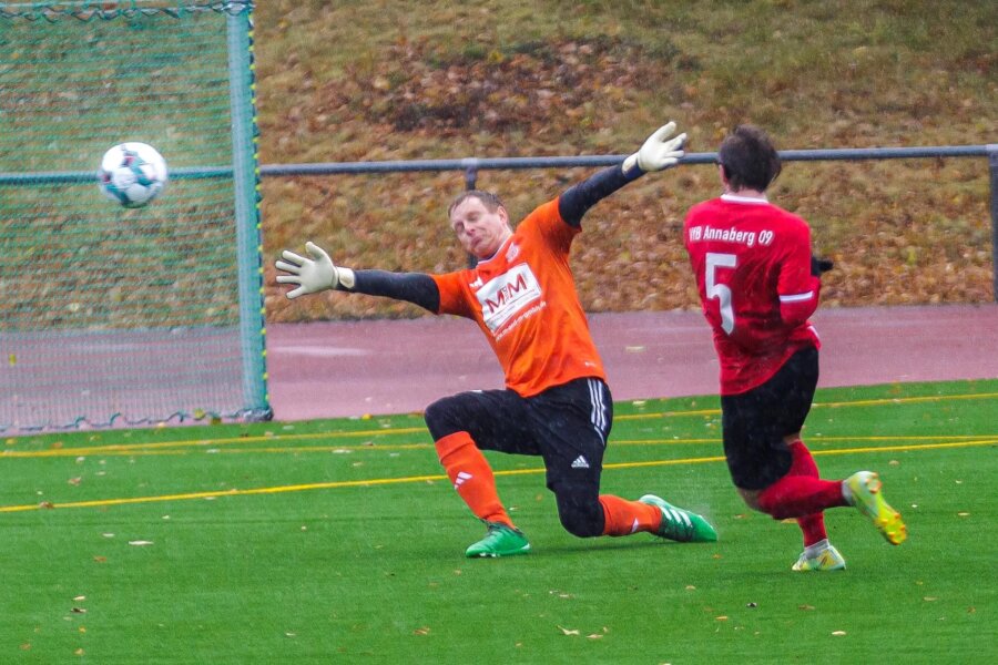 Der SC Syrau steht mit dem Rücken zur Wand - Lukas Walther (rechts) erzielt hier im Hinspiel das 1:0 für Annaberg.