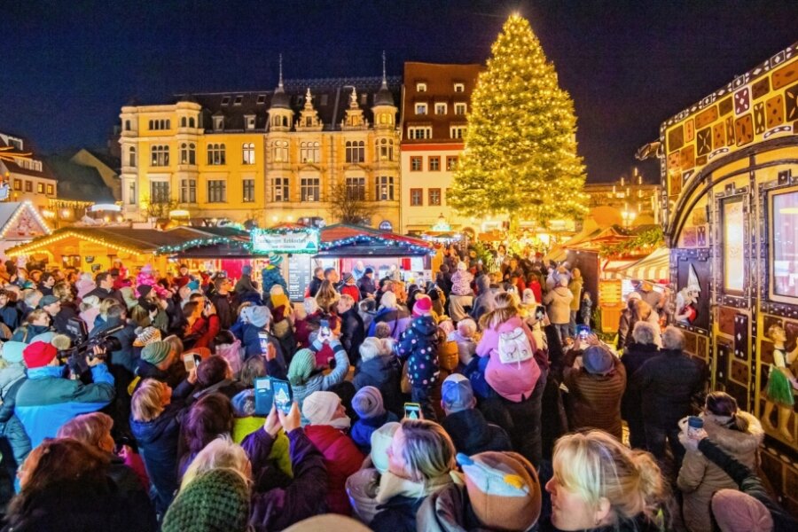 Der Weihnachtsmarkt ist wieder da - Mit einem lauten Countdown haben zahlreiche Besucher das Anschalten der Weihnachtsbaumlichter begleitet. 
