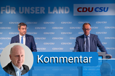 Markus Söder (l), CSU-Parteivorsitzender, und Friedrich Merz (r), CDU-Vorsitzender, nehmen nach der gemeinsamen Präsidiumssitzung von CDU und CSU in München an einer abschließenden Pressekonferenz teil.