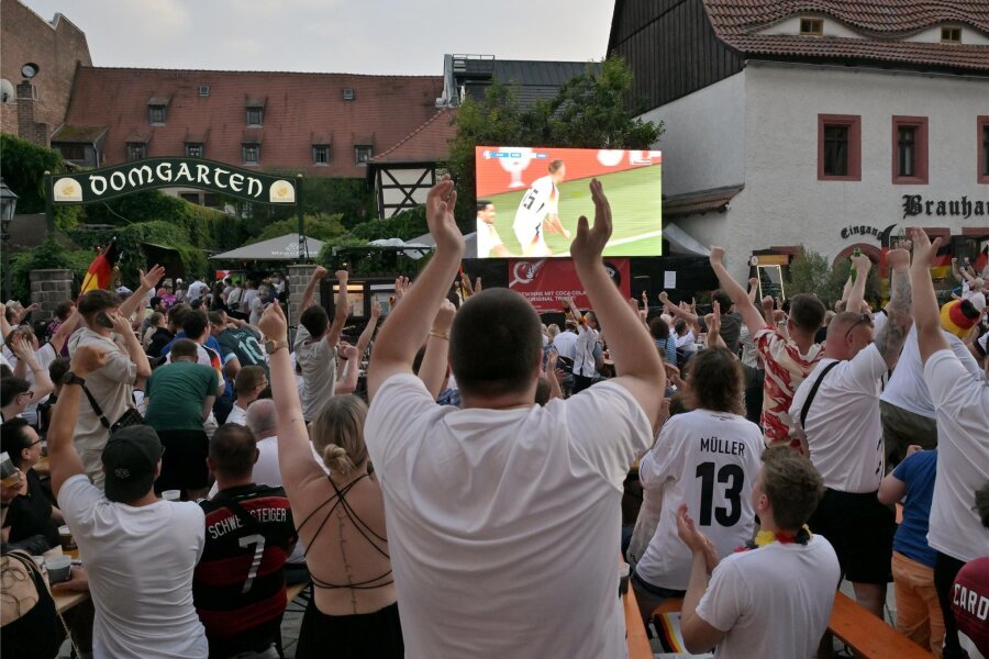 Deutschland gegen Dänemark: 700 Fans jubeln beim Public Viewing in Zwickau - Tor für Deutschland! Die Besucher auf dem Domhof wurden bestens unterhalten.