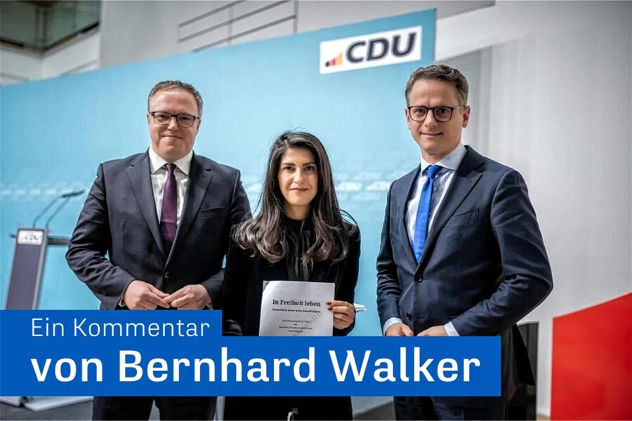 Die CDU traut sich was - Carsten Linnemann (r.), CDU-Generalsekretär, Serap Güler und Mario Voigt präsentierten am Montag den Entwurf des neuen Grundsatzprogramms.