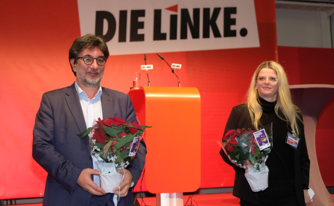 Susanne Schaper und Stefan Hartmann, hier beim Landesparteitag 2021.