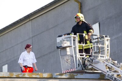 Ehrenfriedersdorf: Frau nach Suizidversuch gerettet - Mit einer Drehleiter brachte die Feuerwehr die Frau in Sicherheit.