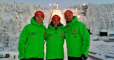 Ein dritter Erzgebirger im Weltcupteam - Endlich Winter: Terence Weber, Eric Frenzel und Björn Kircheisen (von links) Anfang der Woche beim Fotoshooting für "Freie Presse" in Ruka.