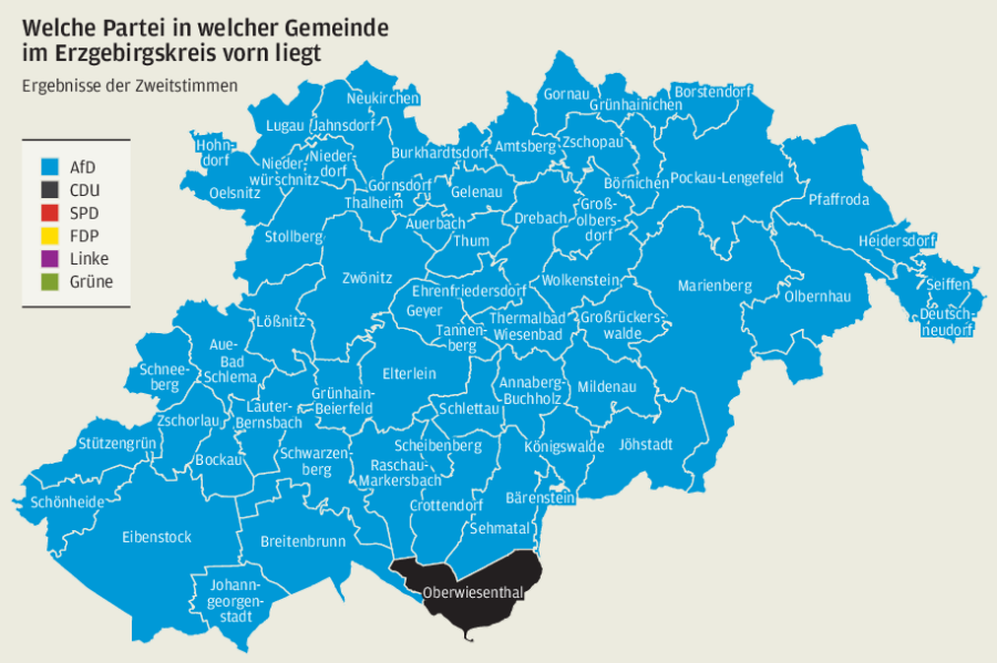 Ein Landkreis färbt sich blau: Wie das Erzgebirge gewählt hat - 