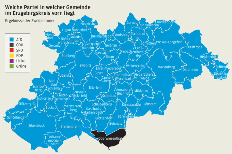 Ein Landkreis färbt sich blau: Wie das Erzgebirge gewählt hat