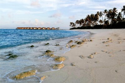 Ein perfekter Tag auf den Malediven - Palmen, Meer, Korallen: Es gibt sie noch, die heile Welt auf den Malediven - hier die Insel Fares.