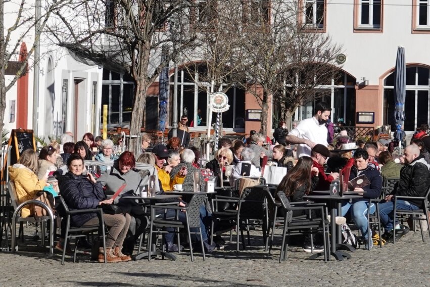 Ein Platz an der Sonne ohne Extrakosten - Das schöne Wetter hat am Wochenende in Zwickau zahlreiche Menschen in die Innenstadt gelockt.