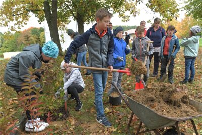 Ein Schulgarten für Niederbobritzsch: Junge Gärtner packen an - Mit Feuereifer machten sich die Kinder an die Gestaltung ihres Schulgartens.