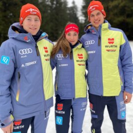 Eine andere Atmosphäre - Ein Trio vertritt den Oberwiesenthaler Stützpunkt in Norwegen: die Skilangläufer Luca Petzold, Linda Schumacher und Jannis Grimmecke (v. l.). Teils haben sie ein umfangreiches Wettkampfprogramm vor sich. 