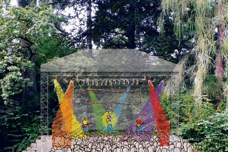 Eine Bühne für die Mitte - Soll Farbe in den Park bringen: So könnte sich die wiederbelebte Bühne in den Baumwollpark einfügen. 