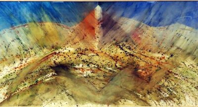 Eine imaginäre Berglandschaft aus leuchtenden Farben - Vom Bild "Große Landschaft" ist Kustos Andreas Massanek beeindruckt.