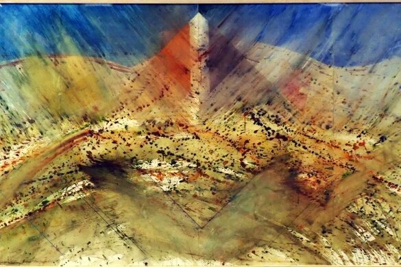 Eine imaginäre Berglandschaft aus leuchtenden Farben - Vom Bild "Große Landschaft" ist Kustos Andreas Massanek beeindruckt.
