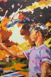 Eine Welt im Netz und in Farbe: Maler Norbert Bisky stellt aus - Ganz im Hier und Heute: Norbert Biskys Gemälde "Influencer". 2021, Öl und Aerosol auf Leinwand, 240 x 180 Zentimeter, ist zurzeit in Leipzig zu sehen. 