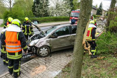 Eingeklemmte Person bei Unfall in Schneeberg befreit - Ein Auto stürzt am Dienstag einen Hang in Schneeberg hinunter und prallt gegen einen Baum.