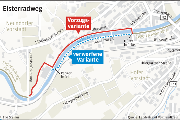 Elsterradweg in Plauen: Lückenschluss mit eingebautem Umweg 
