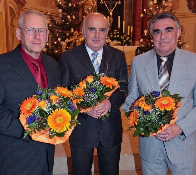 Engagement für Glauchau geehrt - 
              <p class="artikelinhalt">Jürgen Klein, Lutz Walther und Hans-Jürgen Habel (von links) bekamen die Ehrenmedaille der Stadt Glauchau verliehen.</p>
            