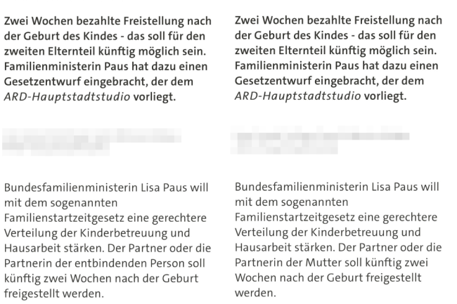 "Entbindende Person": Tagesschau verzichtet auf das Wort "Mutter" und bekommt Shitstorm ab - Die Tagesschau-Meldung wurde schließlich bearbeitet: Links die ursprüngliche Fassung, rechts die überarbeitete.