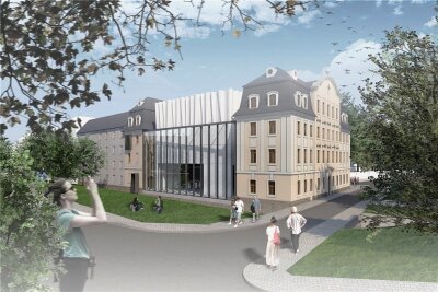 Entscheidung ist gefallen: So soll das neue Textilmuseum in Plauen heißen - So soll das Weisbachsche Haus nach dem Umbau aussehen: Zwischen den alten Gebäudeteilen ist ein moderner Zwischenbau geplant. In dem Gebäude entsteht ein Erlebnismuseum.