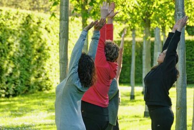 Entspannen nach der Arbeit: After-Work-Yoga im Schlosspark Lichtenwalde - 15 Frauen nahmen am ersten Termin teil. 