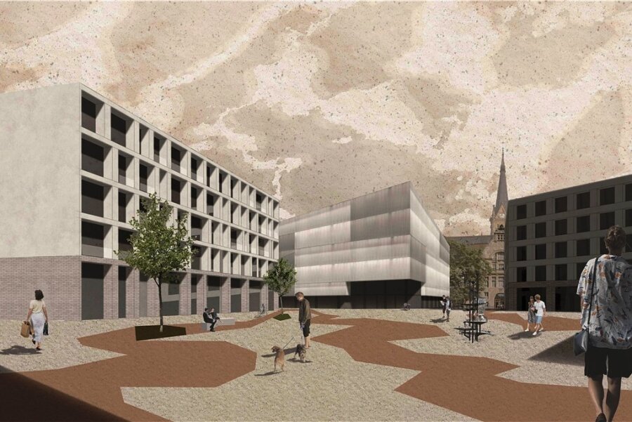 Anika Hertwigs und Lisa Probsts Entwurf "Eisbrecher" sieht einen Platz vor, an dem sich der Eingang zum vorgesehenen Erweiterungsbau der Kunstsammlungen Chemnitz befindet. 
