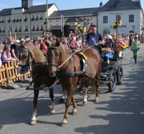 Erntedank mit Königin und Kutsche - Zum Festumzug der Pferdesportvereine gab es in Zwönitz insgesamt 28 verschiedene Schaubilder zu bestaunen. 
